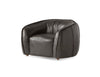 Duffy Lounge Chair with antique black leather seat and black wood legs