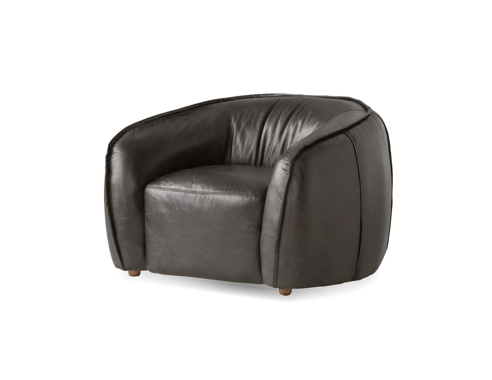 Duffy Lounge Chair with antique black leather seat and black wood legs