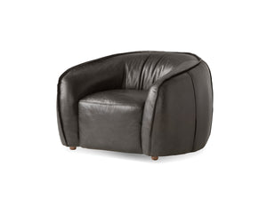 Duffy Lounge Chair with antique black leather seat and black wood legs