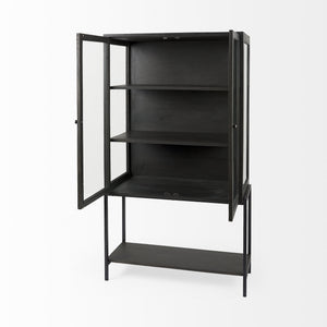 Arelius 36L x 18W x 63H Black-Brown Wood W/ Black Metal Base Display Cabinet