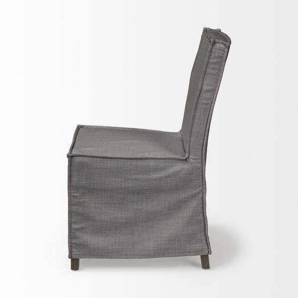Elbert I Grey Fabric Slip-Cover Brown Wooden Base Dining Chair