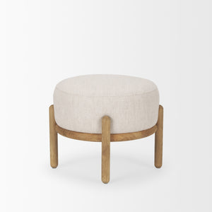 Gwynn Beige Fabric w/ Light Brown Wood Pouf