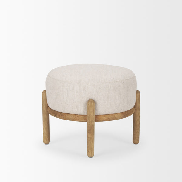 Gwynn Beige Fabric w/ Light Brown Wood Pouf