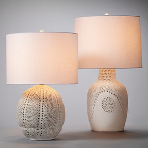 Lunar Polyresin Table Lamp with Linen Shade, White