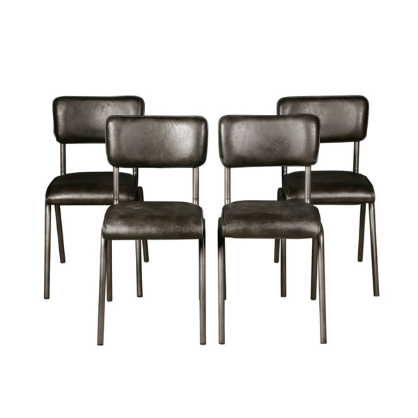 Bill 17" Ebony Leather and Iron Dining Chair