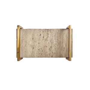 TRAVERTINE MARBLE TRAY WITH BRASS HANDLES