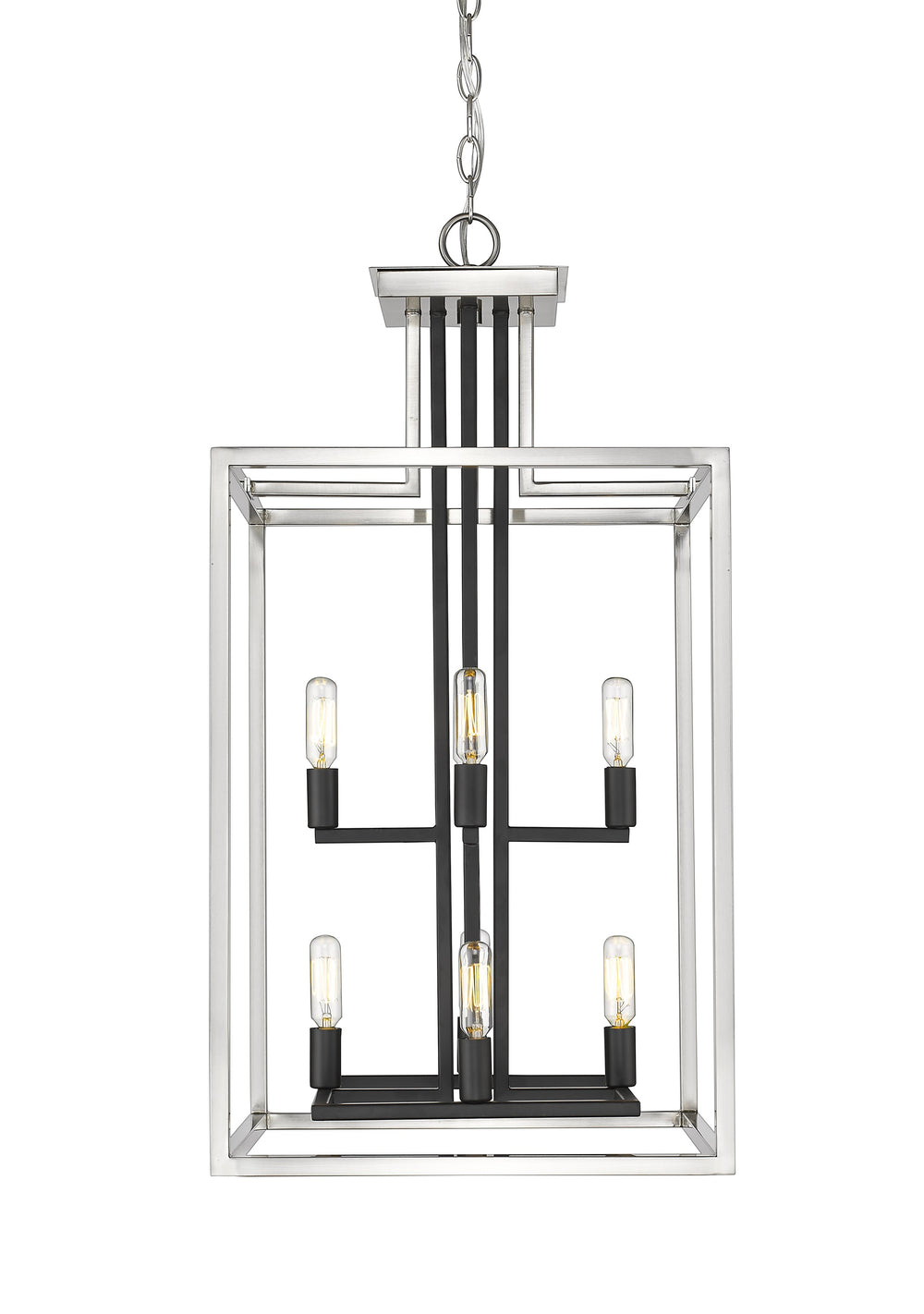 Quadra 8 Light Chandelier in Brushed Nickel + Black Finish