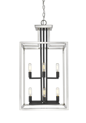 Quadra 8 Light Chandelier in Brushed Nickel + Black Finish