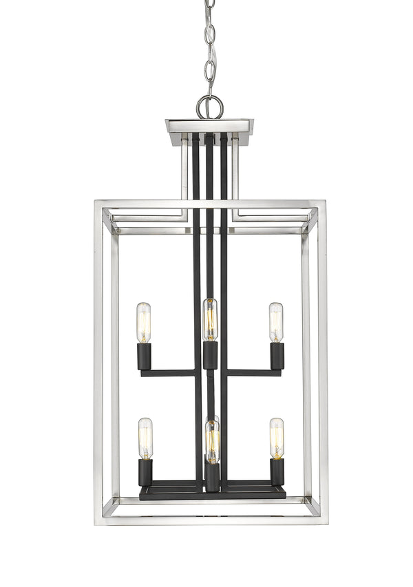 Quadra 8 Light Chandelier in Brushed Nickel + Black Finish