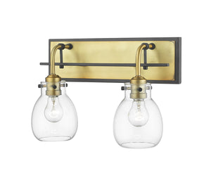 Kraken 2 Light Wall Sconce in Matte Black + Olde Brass Finish