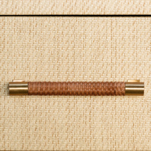 ONE DRAWER SIDE TABLE WITH RATTAN WRAPPED HANDLE IN NATURAL GRASSCLOTH