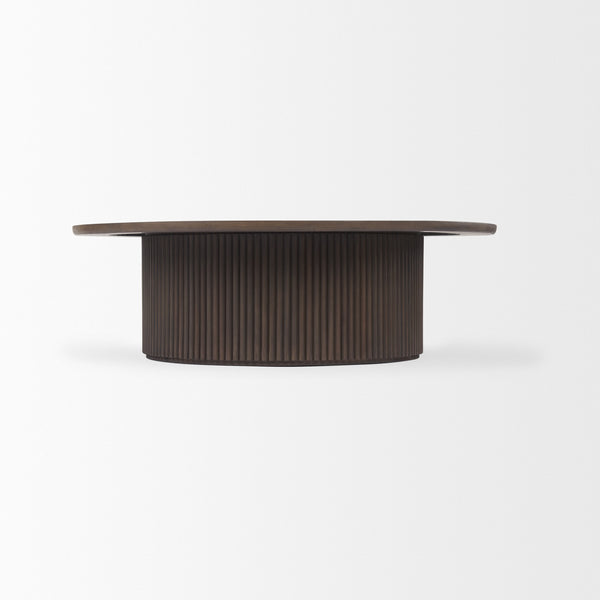 Terra 48L x 48W x 15H Dark Brown Wood Round Fluted Coffee Table