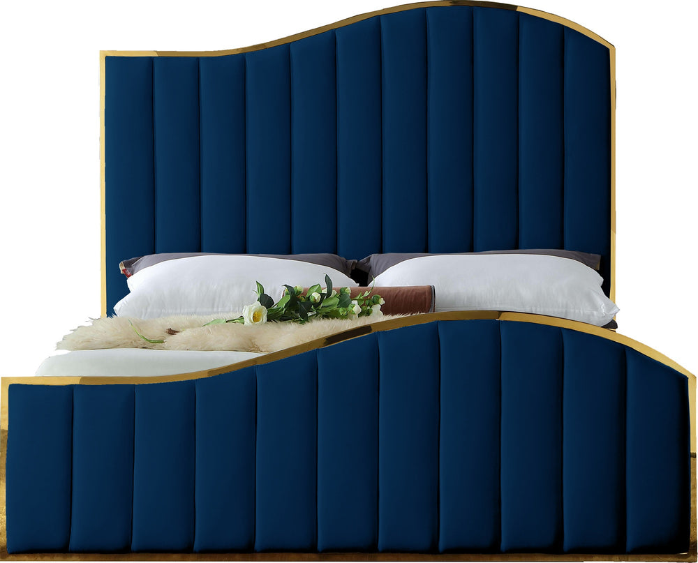 Ethel Queen Bed In Navy Velvet