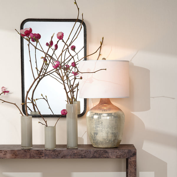Damsle Glass Table Lamp with Linen Shade, Silver