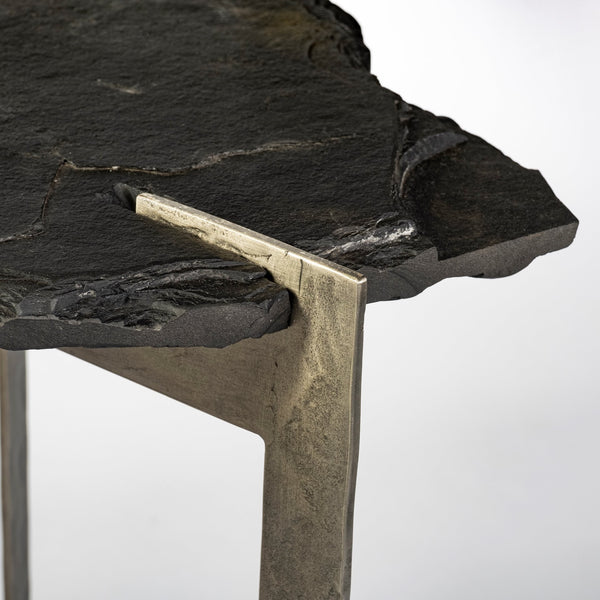 Shale III 50L x 20W Black Live-Edge Slate and Iron Console Table