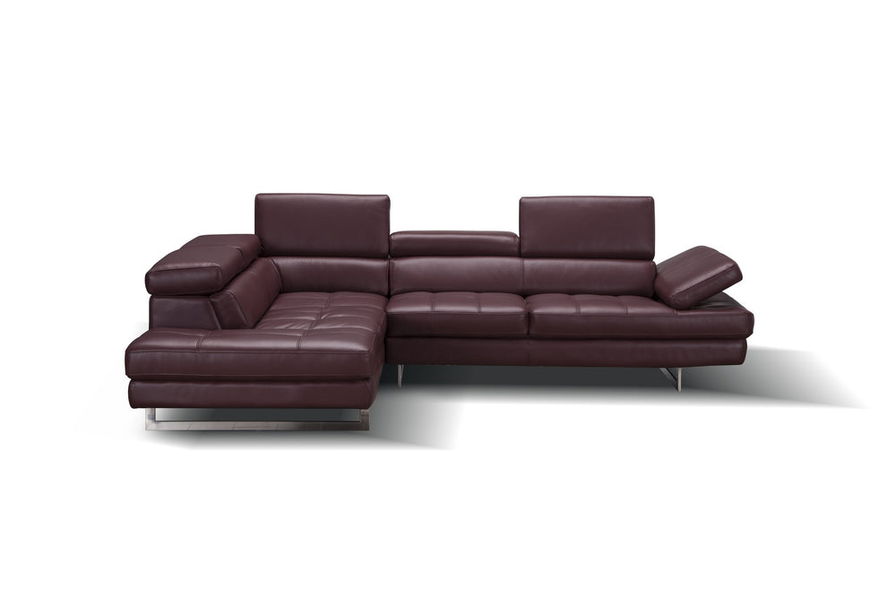 Eliza Italian Leather Sectional Maroon In Left Hand Facing