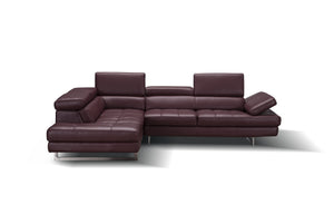 Eliza Italian Leather Sectional Maroon In Left Hand Facing