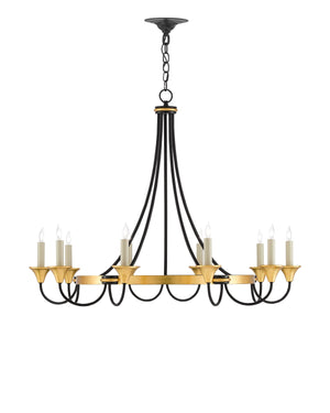 Hanlon Chandelier In Washed Black & Contemporary Gold Leaf
