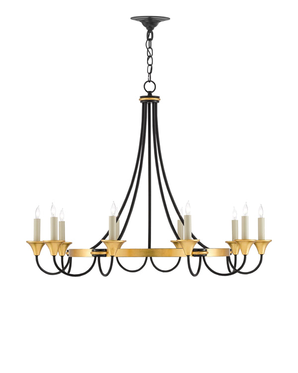 Hanlon Chandelier In Washed Black & Contemporary Gold Leaf