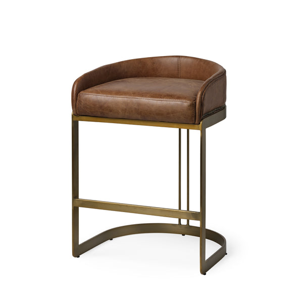 Hollyfield 20.5L x 19.75W x 29H Total Height Brown Leather Seat Gold Metal Base Stool
