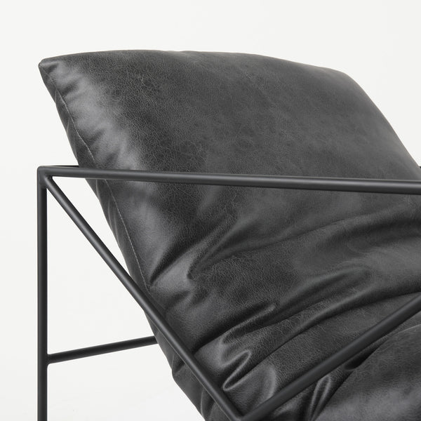 Leonidas 28.5L x 29.5W x 34.0H  Black Faux Leather Seat W/ Black Metal Frame Accent Chair