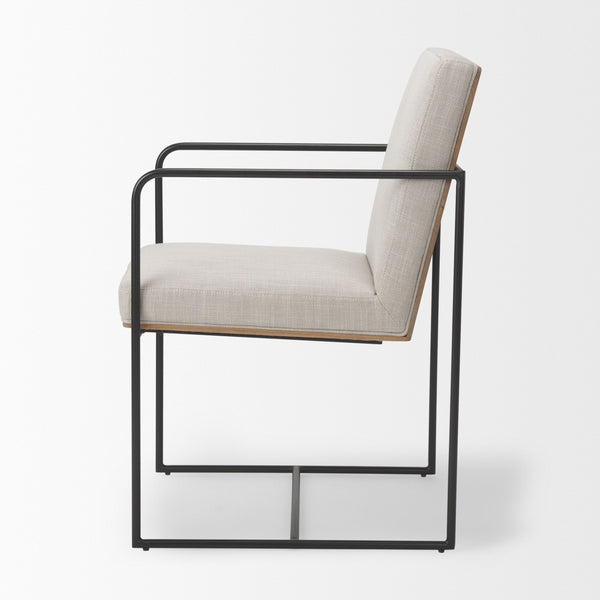 Stamford Beige Upholstered Seat w/ Wood Back, Black Metal Frame Dining Chair w/ Arms