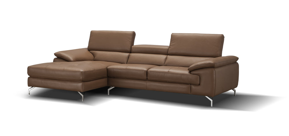 Jett Italian Leather Mini Sectional Left Facing Chaise in Caramel