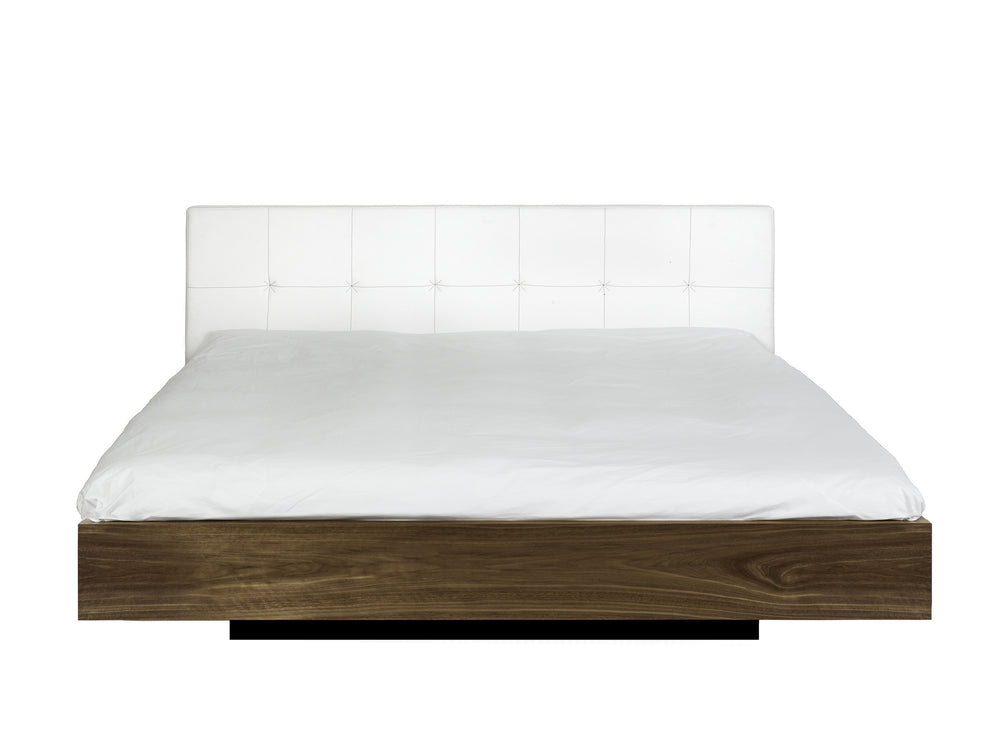 Floating modern King Bed - White Upholstery, Wood