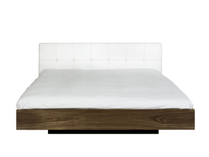 Floating modern King Bed - White Upholstery, Wood
