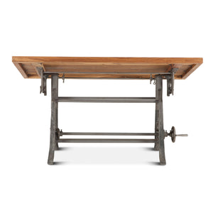 Industrial Loft 62-Inch Reclaimed Teak Wood Drafting Desk with Adjustable Crank