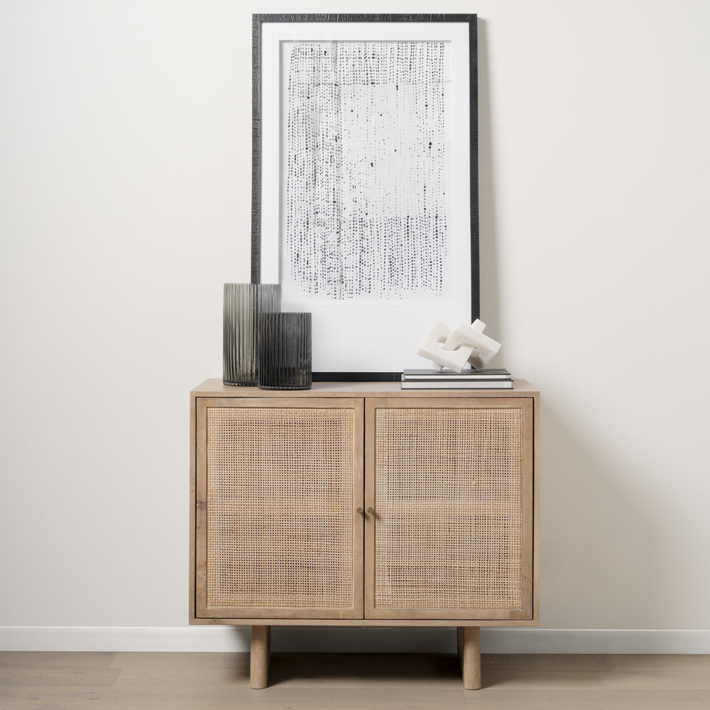 Grier 36L x 18W x 31H Light Brown Wood w/ Cane 2 Door Accent Cabinet