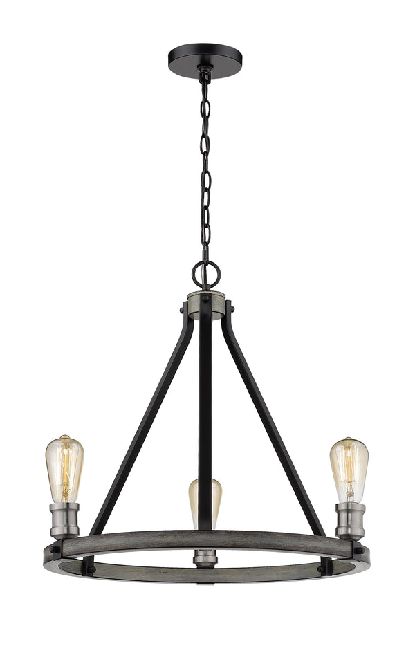 Kirkland 3 Light Chandelier in Ashen Barnboard Finish