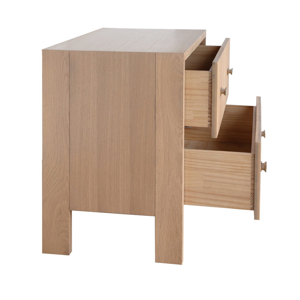 TWO DRAWER SIDE TABLE WITH FLUTED DETAIL IN NATURAL OAK