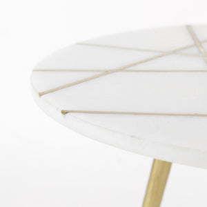 Vivienne 18.0L x 18.0W x 23.0H White Marble W/Antique Gold Metal Round Large Accent Table