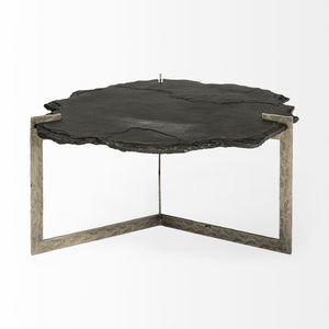 Shale 37" Irregular Live-Edge Black Slate w/Flat Iron Base Coffee Table