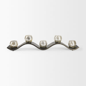 Lux Copper Metal Five Hurricane Glass Holder Table Candle Holder