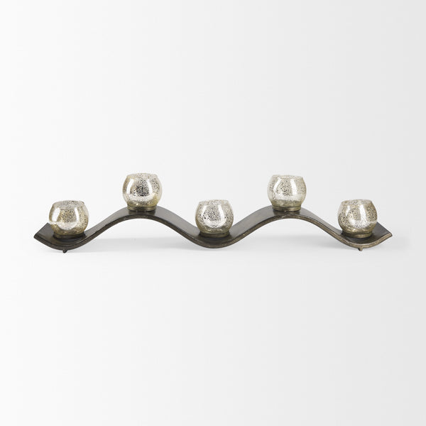 Lux Copper Metal Five Hurricane Glass Holder Table Candle Holder