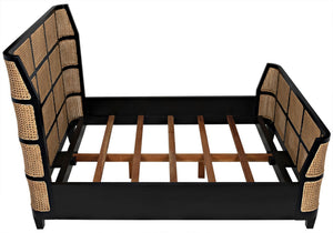 Porto Queen Bed in Hand-Rubbed Black Mahogany with Caning Detail