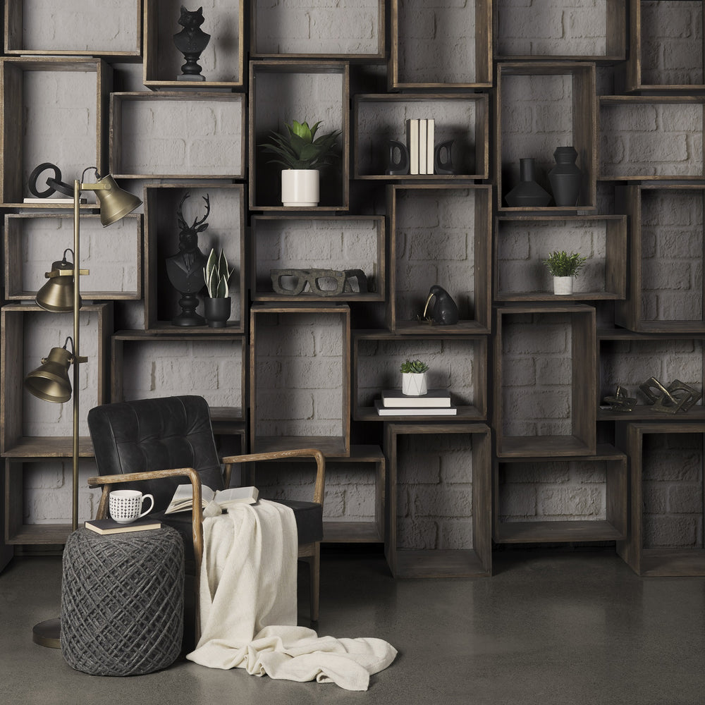 Allium Dark Gray Handwoven Wool Cylindrical Pouf