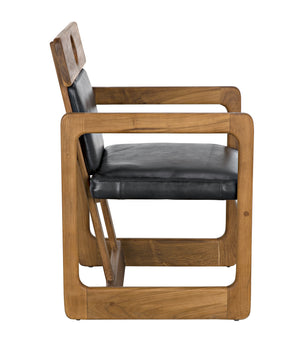 Buraco Teak Armchair with Gloss Finish and Black Leather Upholstery