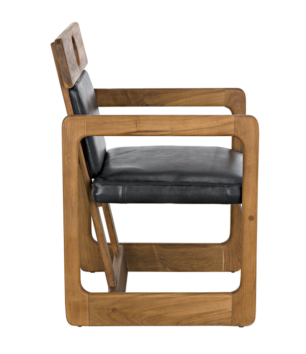 Buraco Teak Armchair with Gloss Finish and Black Leather Upholstery