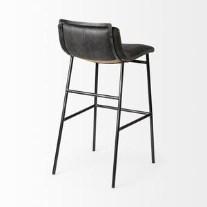Kavalan 37.5" Total Height Ebony Leather Seat Black Metal Frame Bar Stool