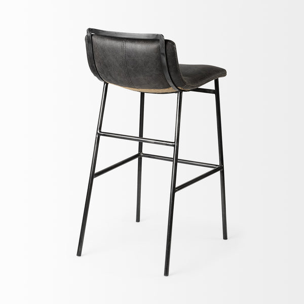 Kavalan 37.5" Total Height Ebony Leather Seat Black Metal Frame Bar Stool