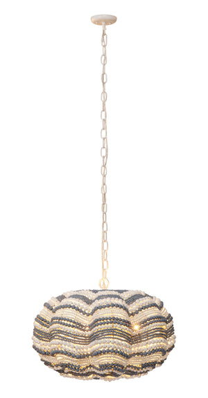 Clamshell Wood Beaded 4-Light Small Chandelier