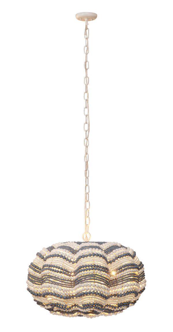 Clamshell Wood Beaded 4-Light Small Chandelier