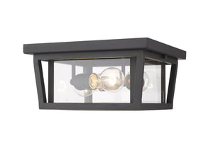 Seoul 3 Light Outdoor Flush Ceiling Mount Fixture in Oil Rubbed Bronze Finish