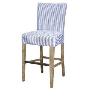 Milton Fabric Bar Stool NWO Legs In Blue Stripes