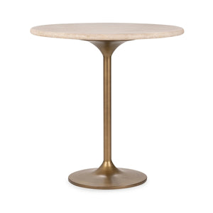 Malani Travertine Gathering Table with Iron Tulip Base