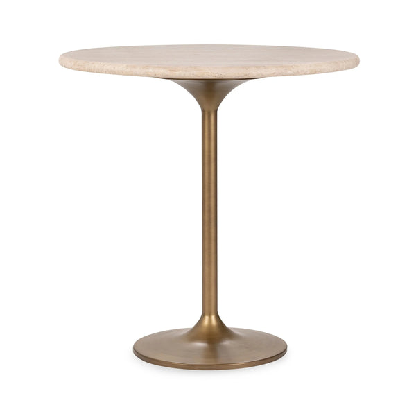 Malani Travertine Gathering Table with Iron Tulip Base