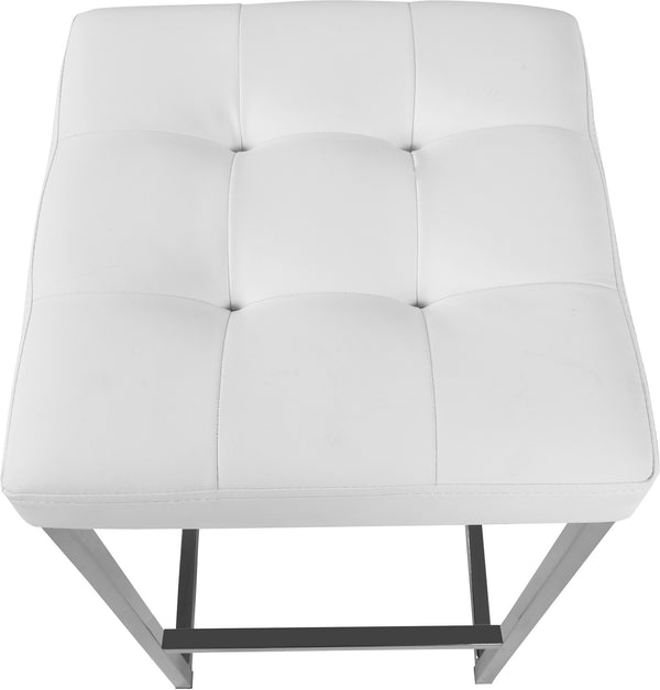 Pearl Stool In White Faux Leather and Chrome